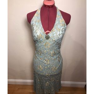 Aqua & Gold Lace Dress